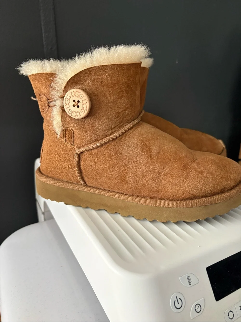 UGG Chestnut Suede Mini Button Boot